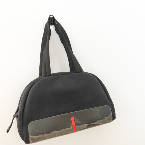 PRADA Bag Women Black Purse Italian Duffel Neoprene Medium Handbag ITALY DEFECTS - Picture 2 of 16